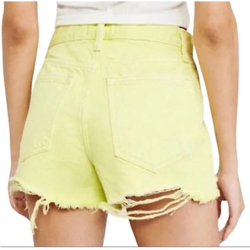 Abercrombie & Fitch Neon Yellow Jean Shorts High Rise Cut Off Denim Shorts 27/4